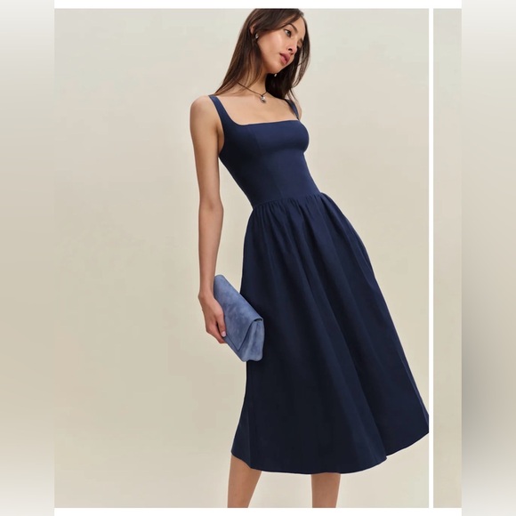 Reformation Dresses & Skirts - Reformation Women’s Navy Blue Janu Linen Midi Dress Sz 0 NWT